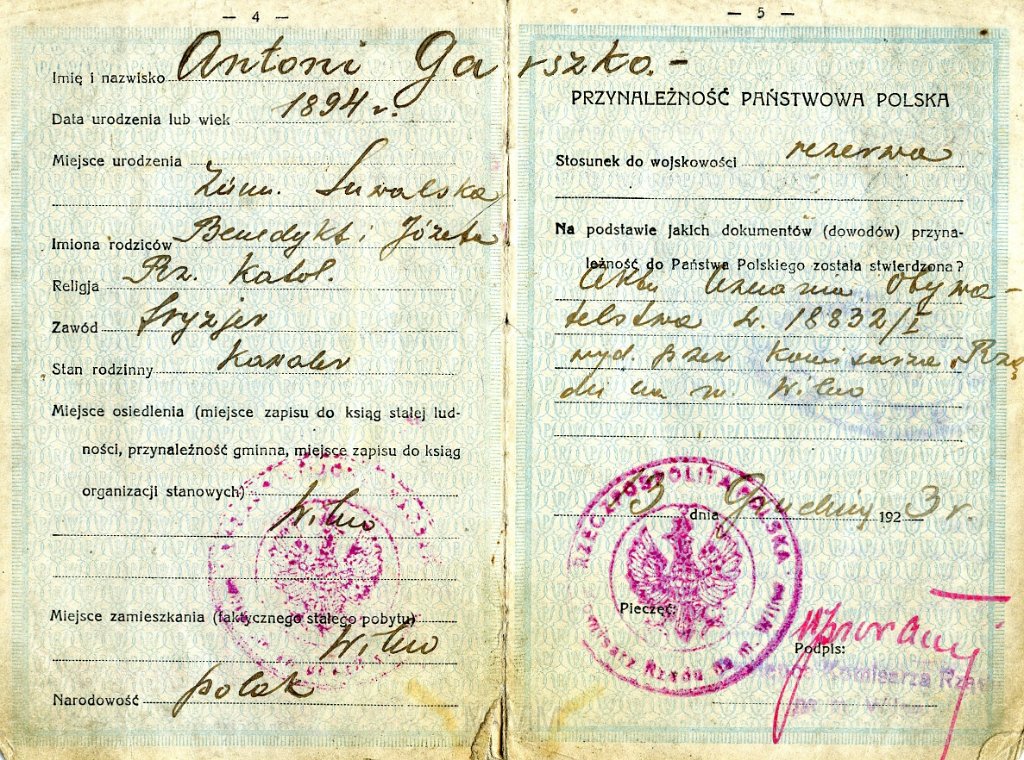 KKE 5671-5.jpg - Dok. Dowód osobisty Antoniego Graszko, Wilno, 29 VII 1922 r.